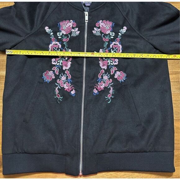 Roman's Women’s Black Floral Embroidered Bomber Zip-Up Jacket Size Medium 14/16 - Picture 9 of 10